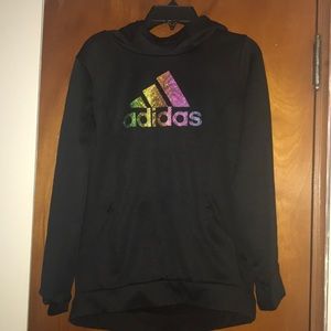 Adidas sweatshirt XL 14/16 black & rainbow hoodie